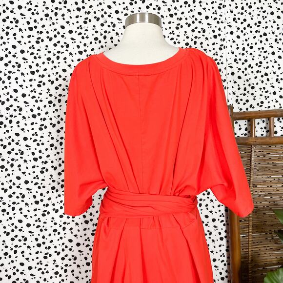 Eloquii | Bold Orange Plus Size Tie Waist short Sleeve Midi Dress 20 - Picture 8 of 12